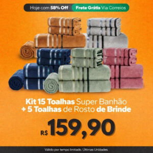 Conjunto Premium 15 Toalhas Super Banhão de Alta Maciez + 5 Toalhas de Rosto de BRINDE